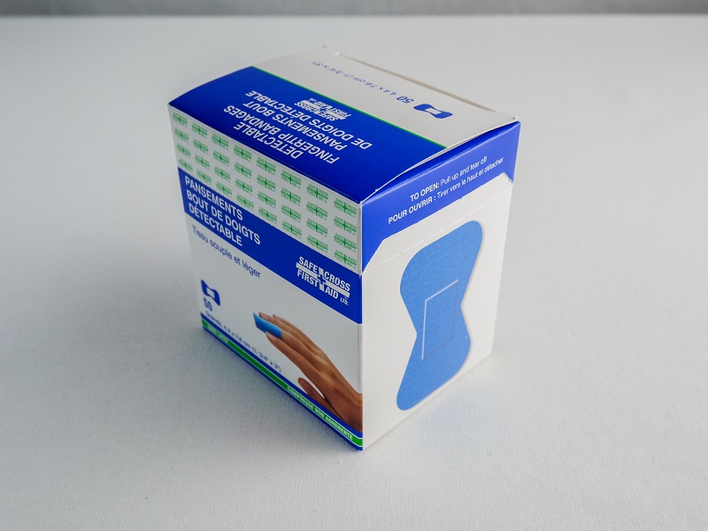 Santinel - Boîte de Pansements adhésifs en tissu bleu pour doigt - vue de côté