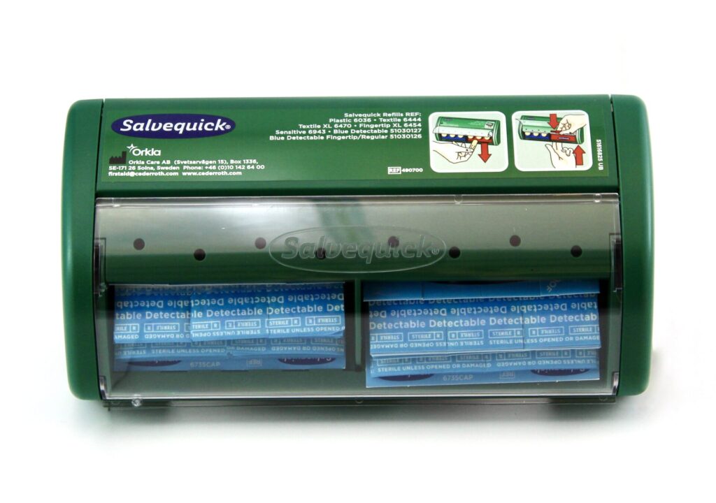 Salvequick - Distributeur de pansements bleu métal - fermé
